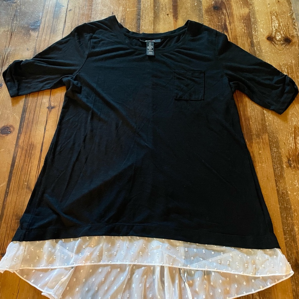 Style and Co knit black top with lace hem and slight gathered sleeve never worn
